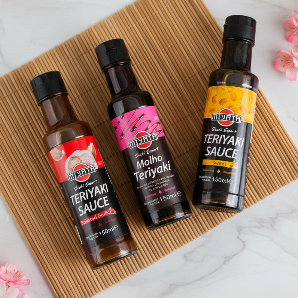 molhos Miyata Sushi Expert,Teriyaki Alho Assado, Ponzu e Teriyaki Original para receitas orientais, receitas japonesas, Panegara